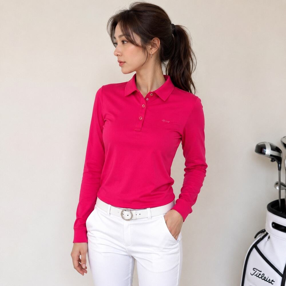 Louis Castel Pink Long Sleeve Golf Polo Korean Luxury Sport 100 M Quiet Luxury